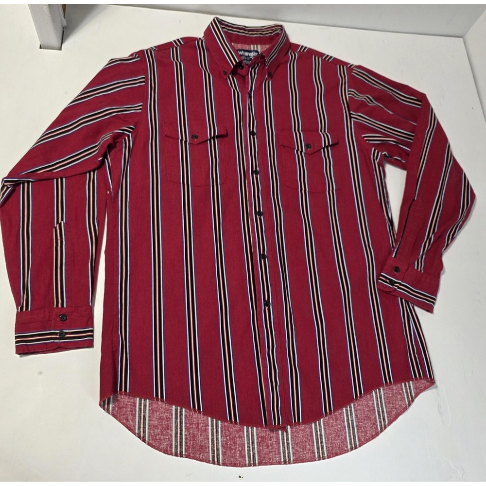 Vintage Brushpopper Wrangler Cowboy Cut Shirt Mens Large Red Stripe Western USA‎